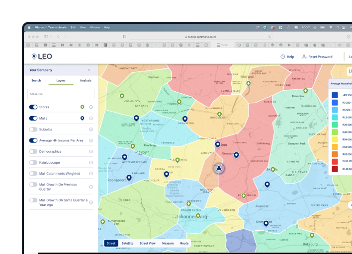 LEO map with demographic layers activated